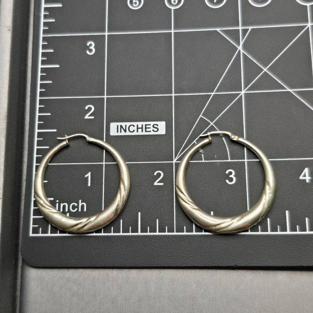 Sterling Silver 925 Twisted Hoop Earrings 1.5" Ribbed Hinged Signed FAS 4.9g - Picture 4 of 5